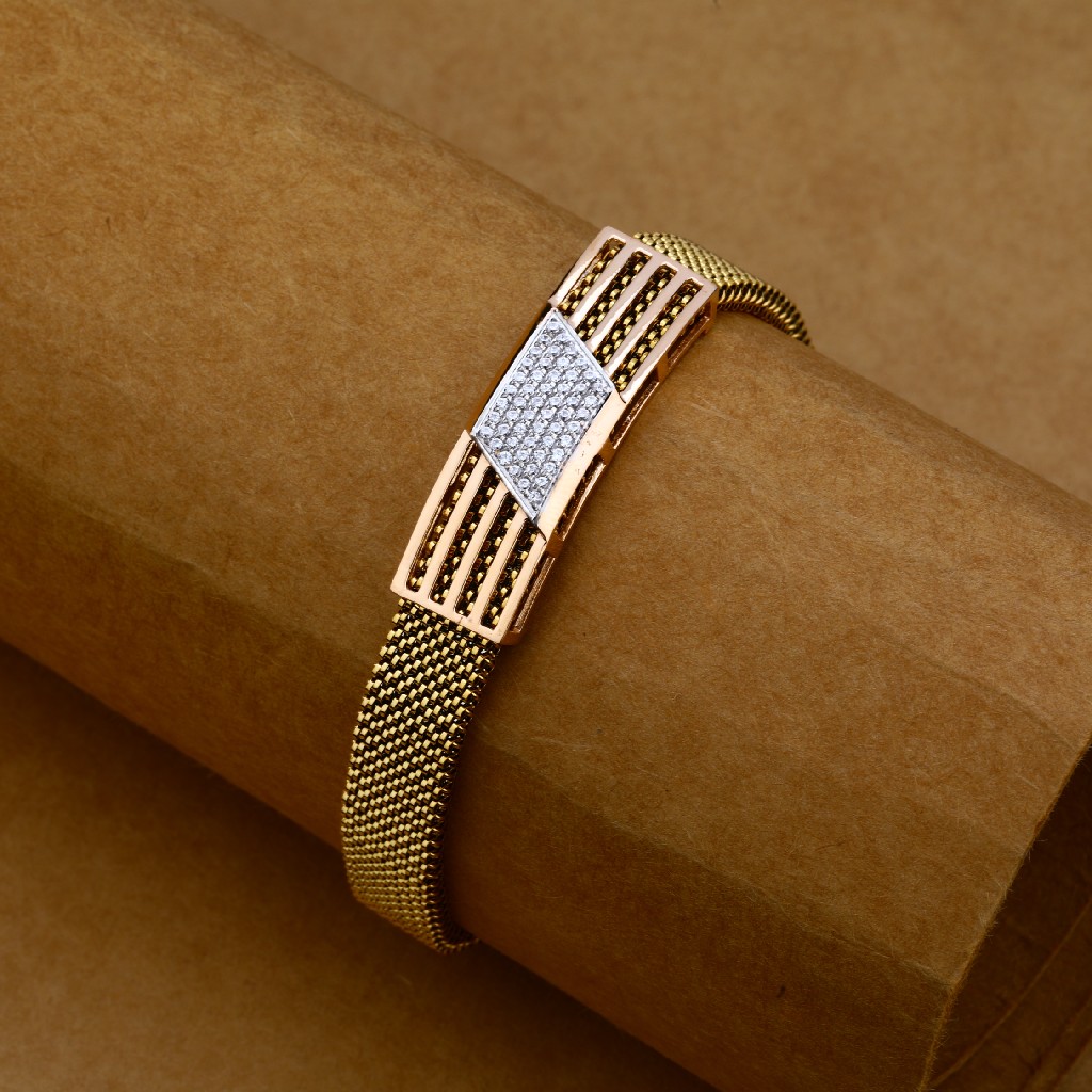 Mens Leather Gold Bracelet-MLB92