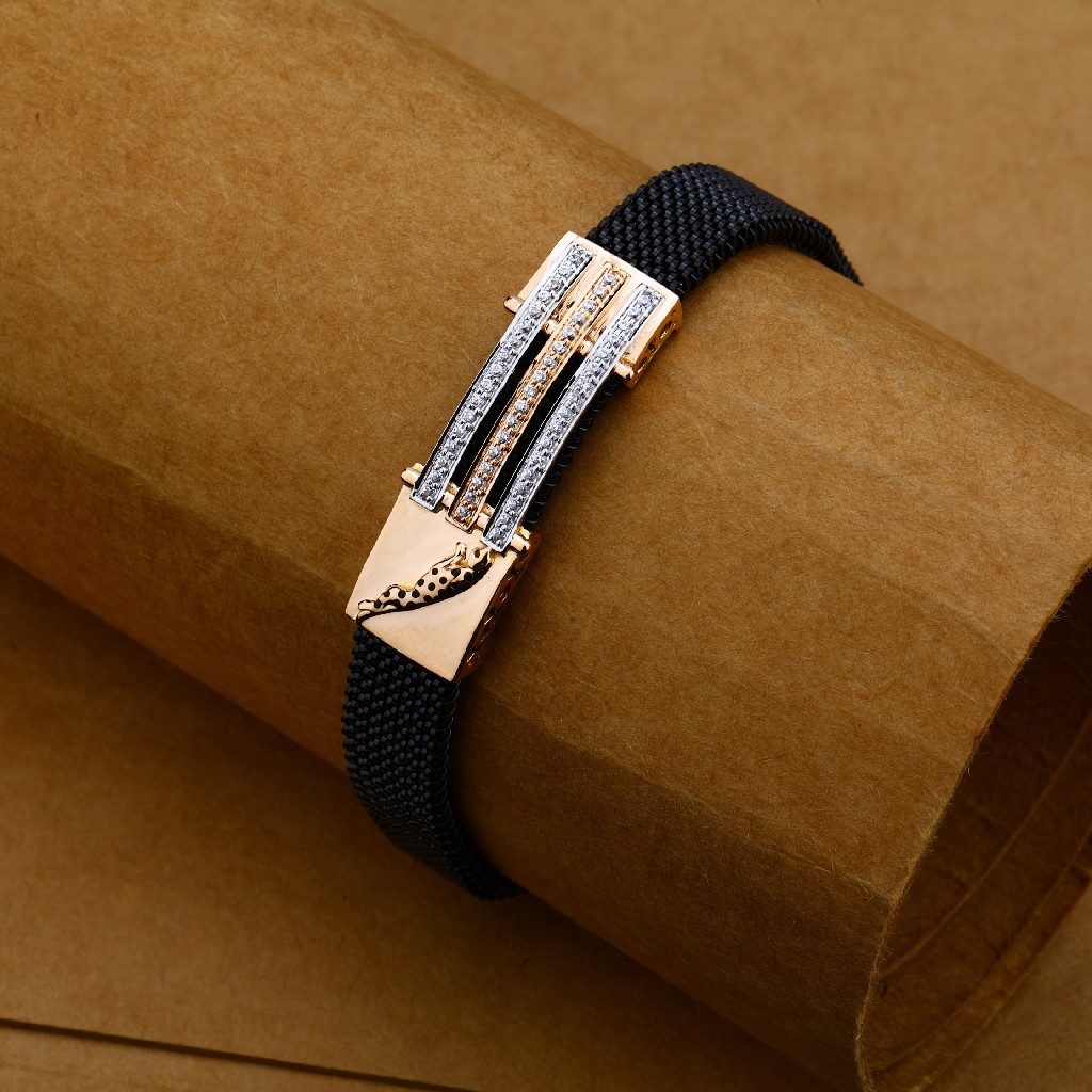 Mens Jaguar Gold Leather Bracelet-MLB91