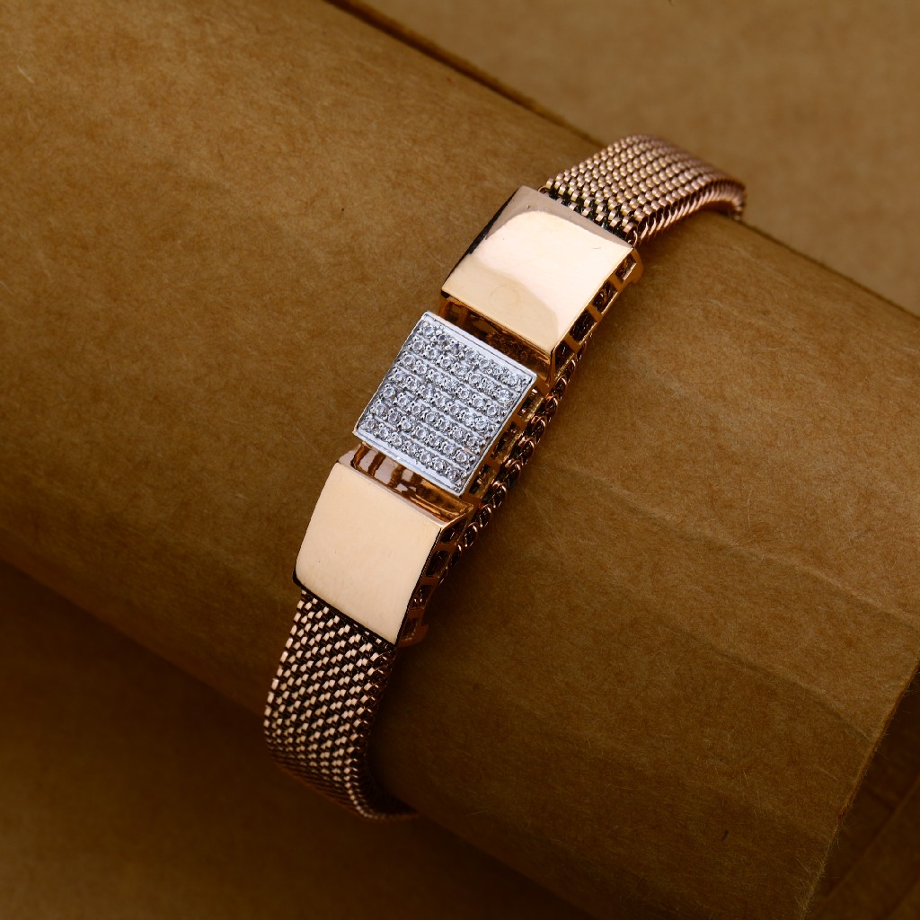 Mens Rose Leather Gold Bracelet-MLB90
