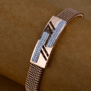 Mens Leather Gold Bracelet-MLB64