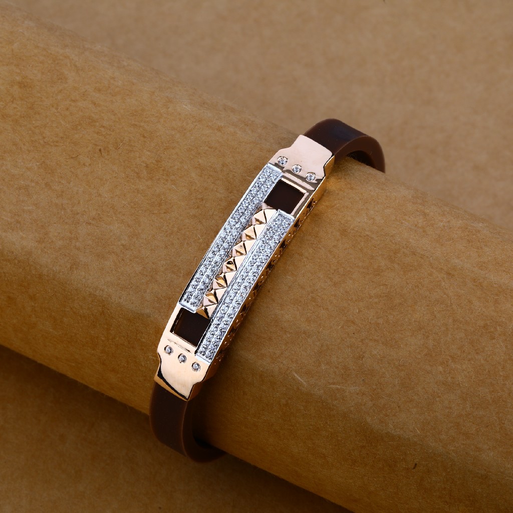 Mens 18K Rose Gold Leather Kada-MLB58