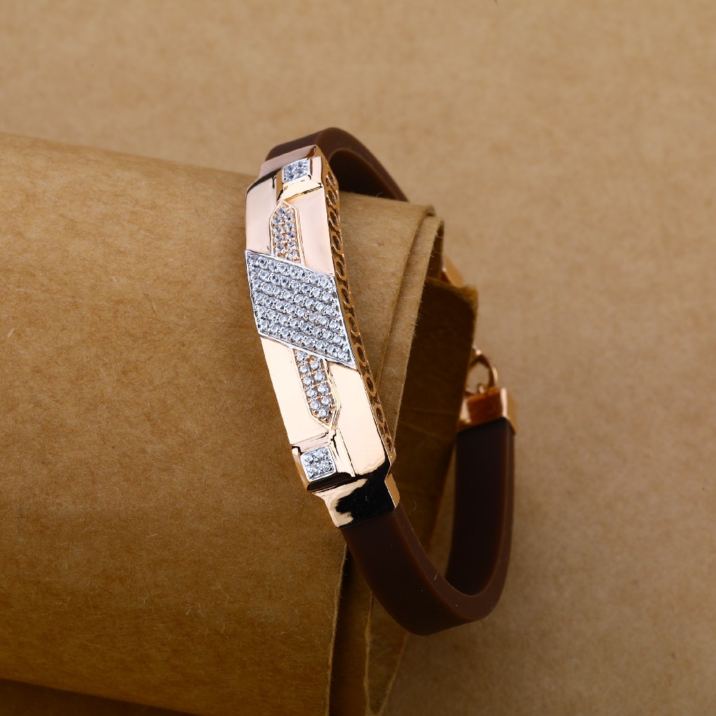 Mens Rose Gold Leather Bracelet-MLB50