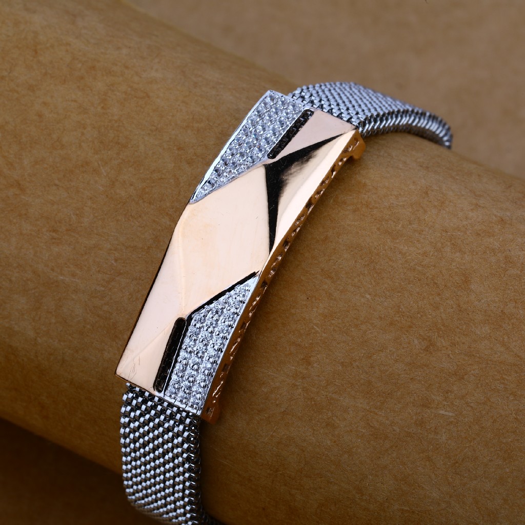 Mens Leather 18K Rose Leather Bracelet-MLB43 - Image 2