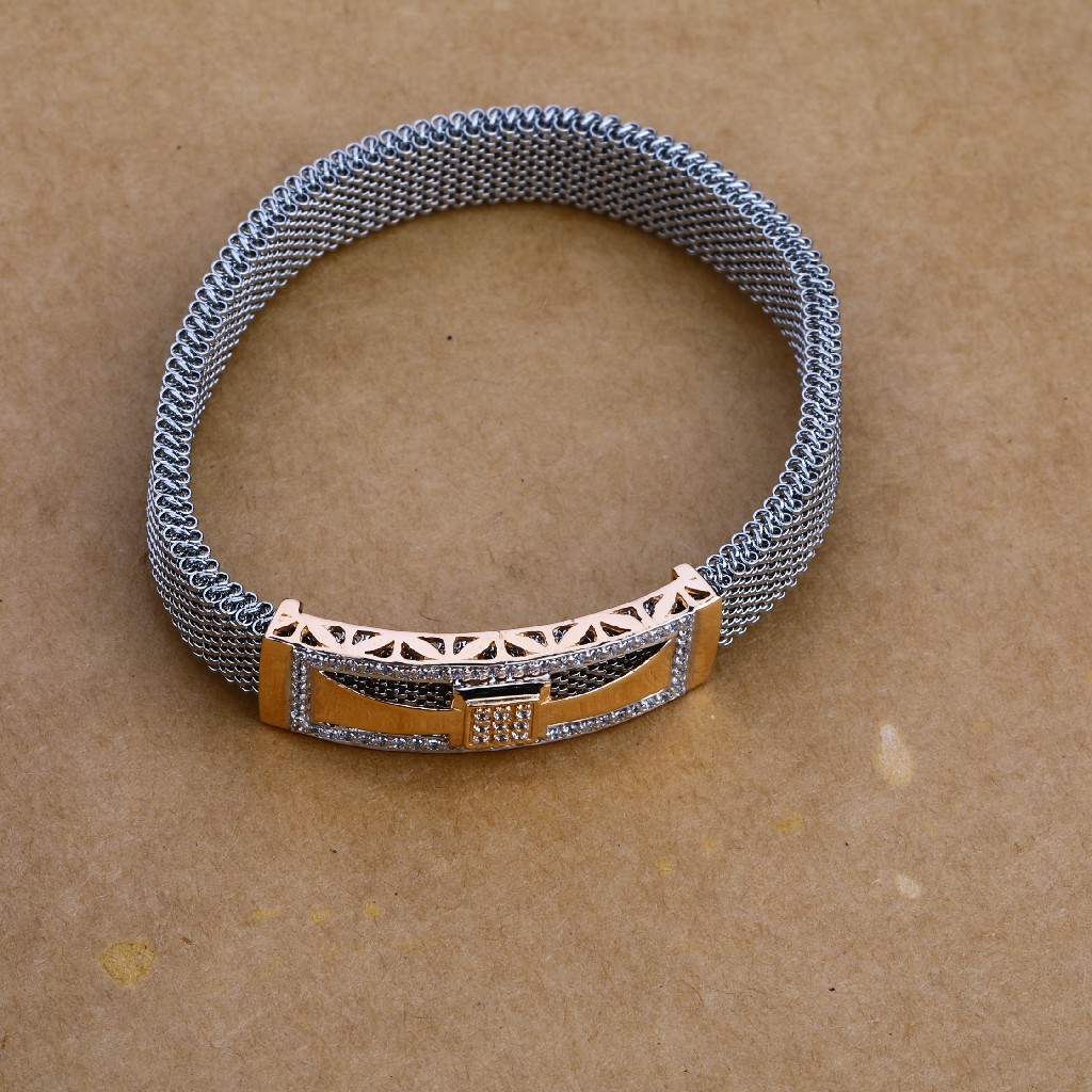 Mens 18K Rose Gold Leather Bracelet-MLB41 - Image 3