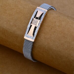 Mens 18K Rose Gold Leather Bracelet-MLB41