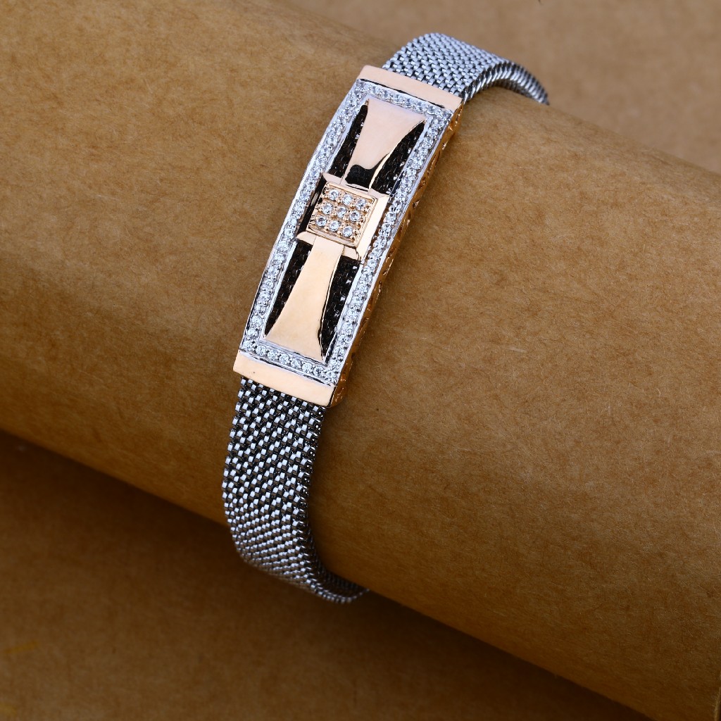 Mens 18K Rose Gold Leather Bracelet-MLB41
