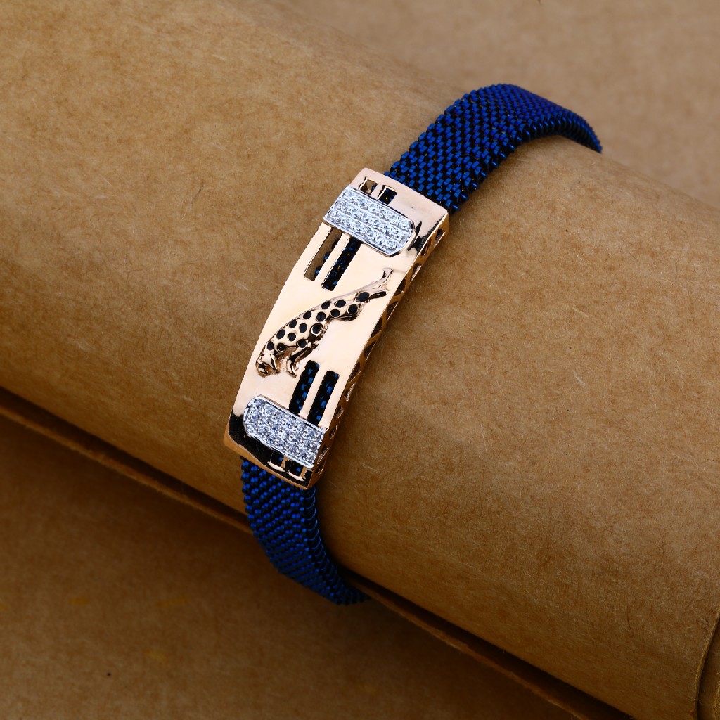 Mens Rose Gold Jaguar Leather Bracelet-MLB36