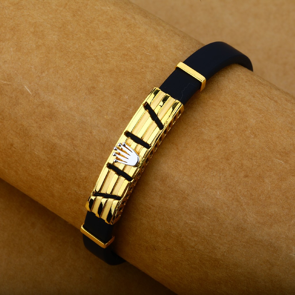 Mens Leather Gold Bracelet-MLB26