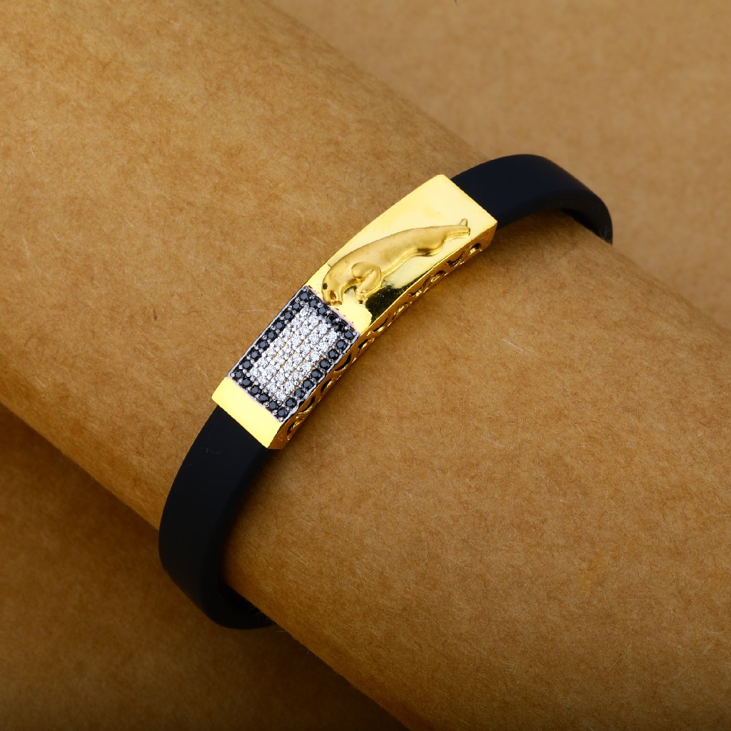 Mens 22K Gold Leather Bracelet-MLB25