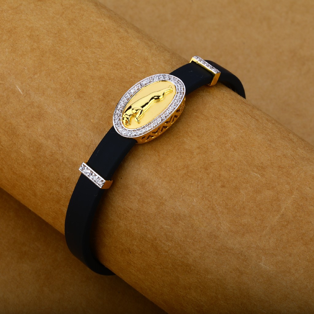 Gold Mens Leather Bracelet-MLB24
