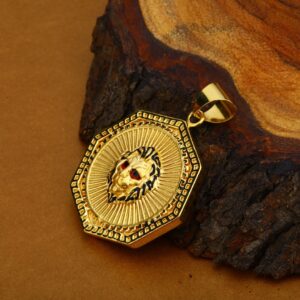 Mens 18K Hollow Lion Gold Pendant-HLP55