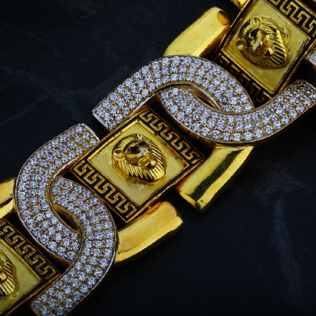 Mens 916 Gold Fancy Cz Lion Bracelet-MCB24 - Image 3