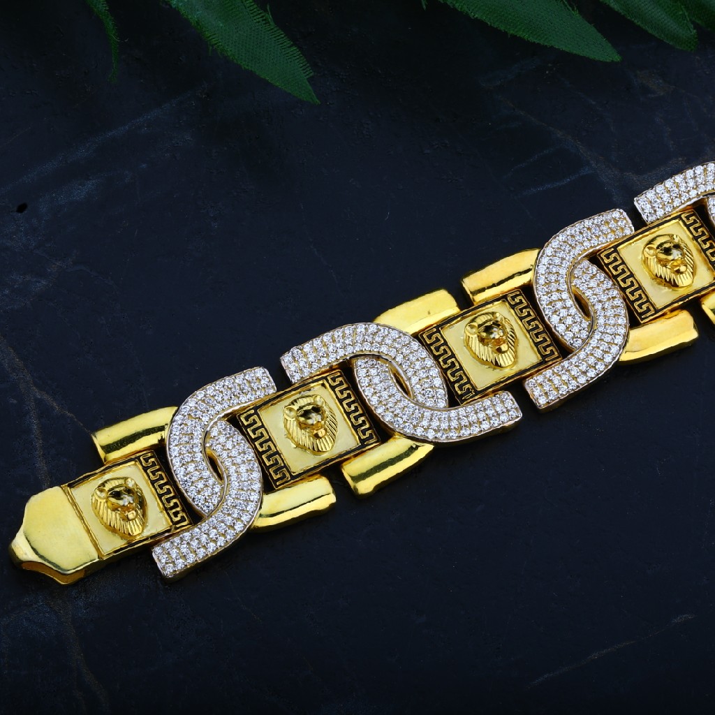 Mens 916 Gold Fancy Cz Lion Bracelet-MCB24