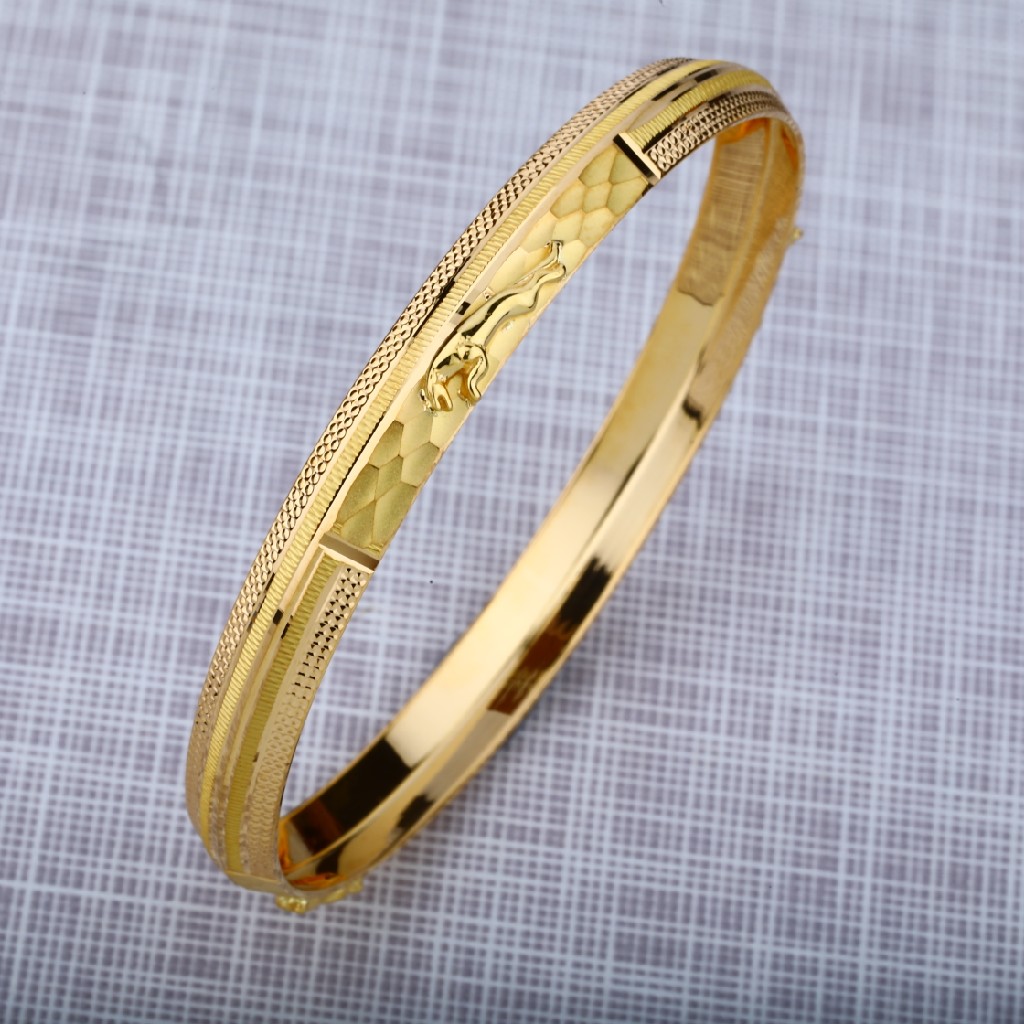 Mens 916 Plain Jaguar Punjabi Gold Kada Bracelet-MPKB05
