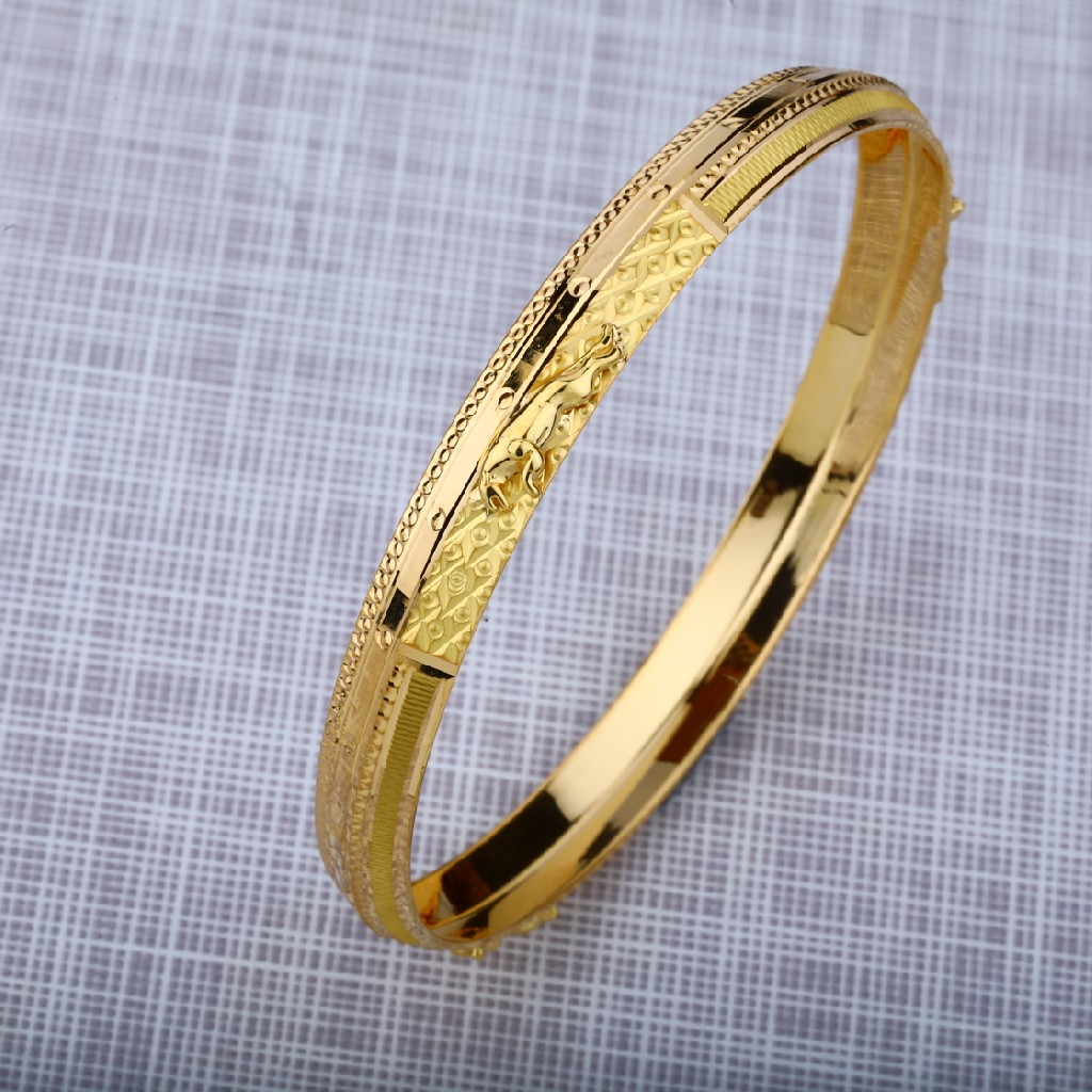 Mens 916 Plain Gold Jaguar Punjabi Kada Bracelet-MPKB03