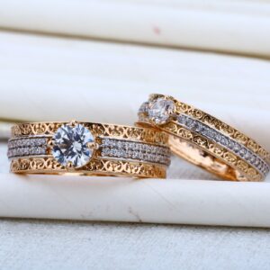 Rose Gold 18K Solitaire Couple Engagement Ring-RCR12
