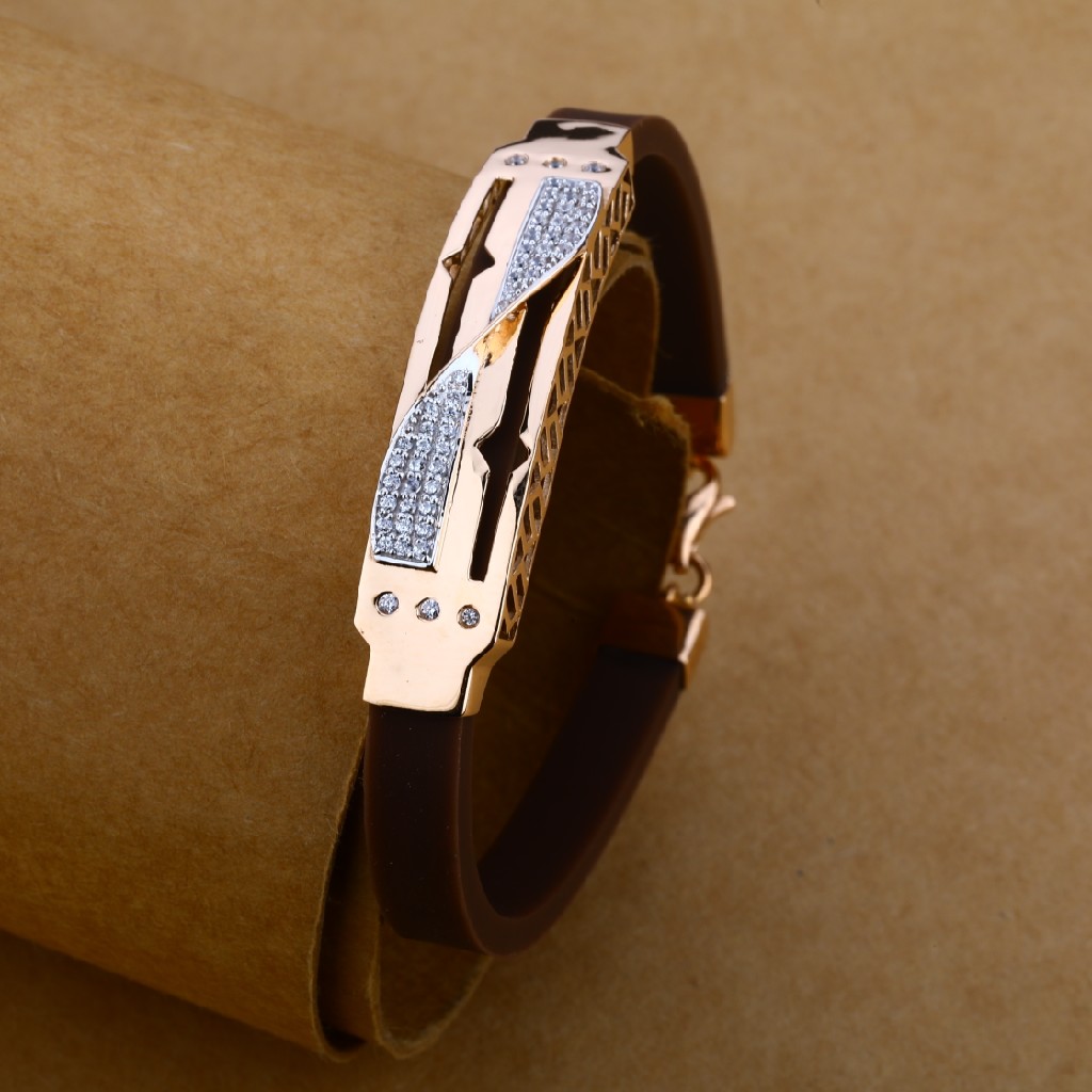 Mens Rose Gold Leather Bracelet-MLB37