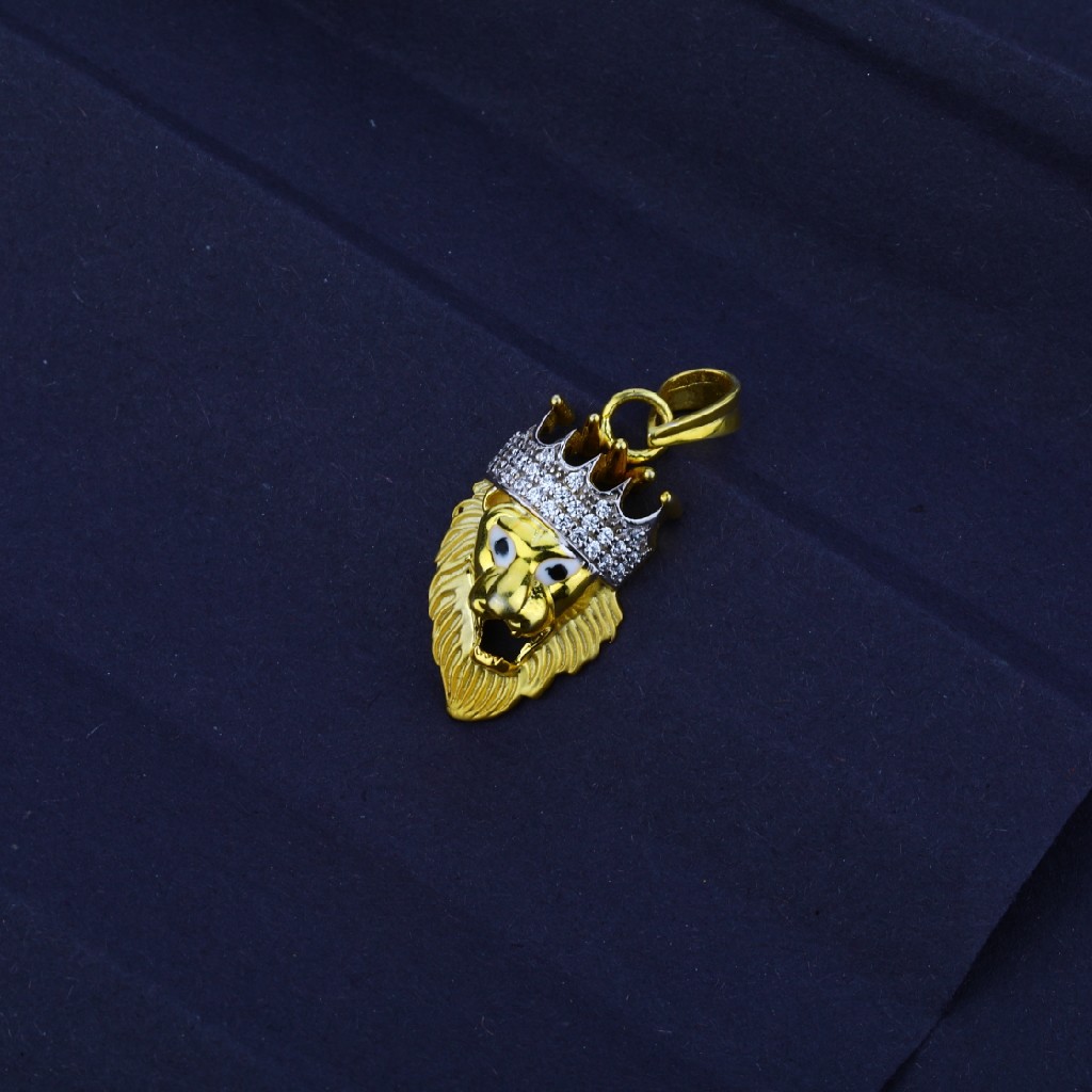 Men's Exclusive 916 Fancy Lion Crown  Gold Pendant- MFP07