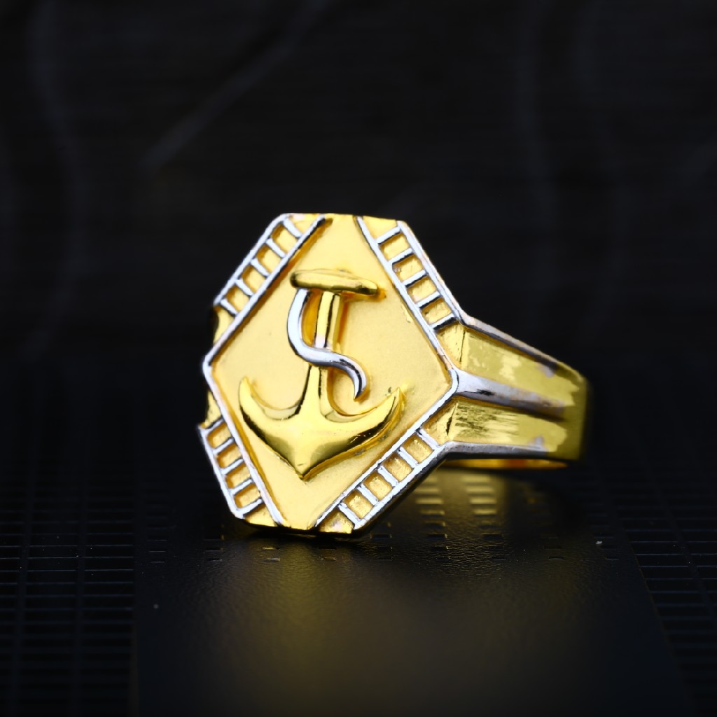 Mens 22K Fancy Cz Plain Gold Ring-MPR22
