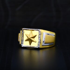 Mens 22K Star Design Plain Cz Gold Ring-MPR21