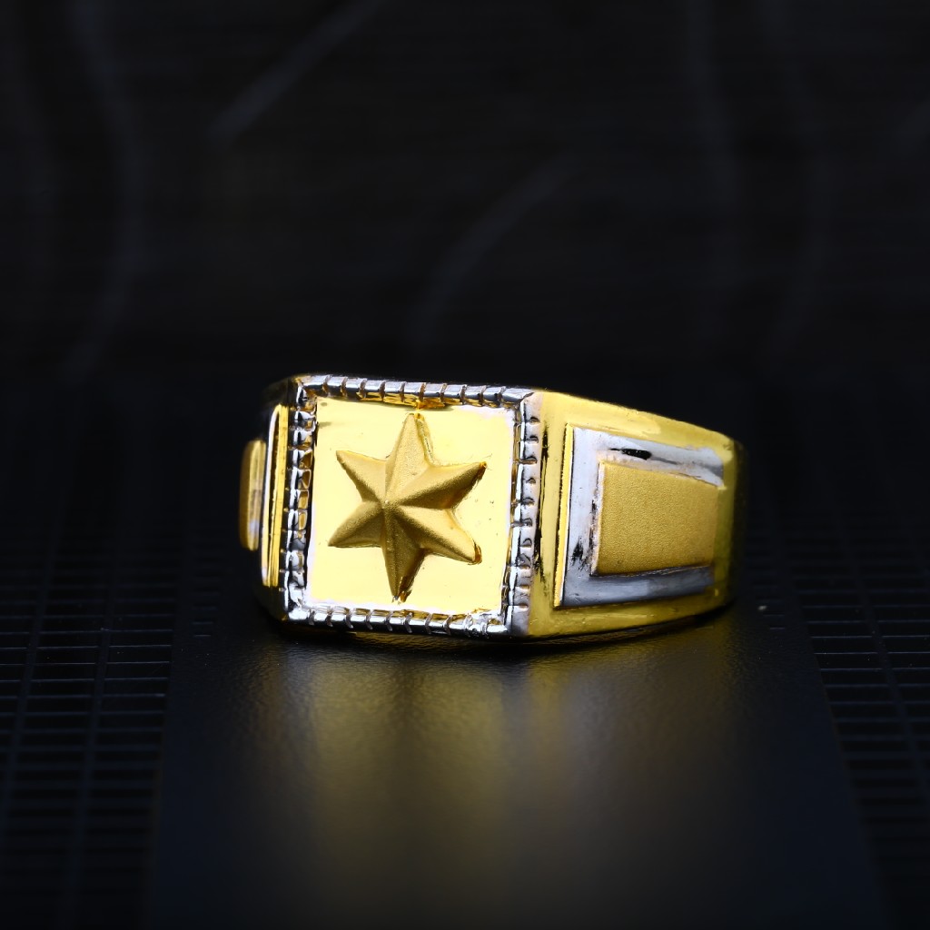 Mens 22K Star Design Plain Cz Gold Ring-MPR21