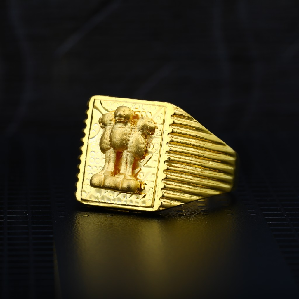 Mens 22K Ashok Stambh Plain Cz Gold Ring-MPR16