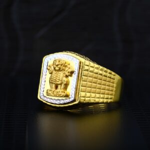 Mens 916 Gold Ashok Stambh Cz Plain Gold Ring-MPR13