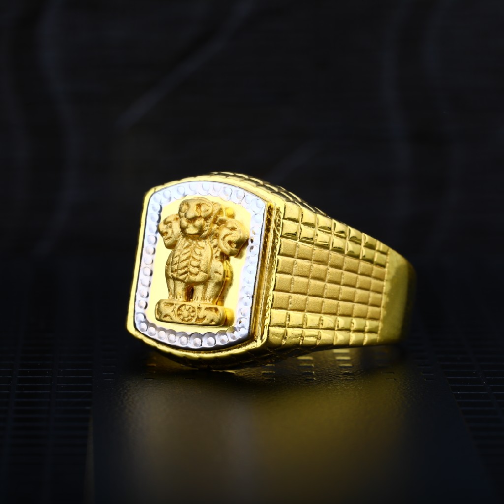 Mens 916 Gold Ashok Stambh Cz Plain Gold Ring-MPR13
