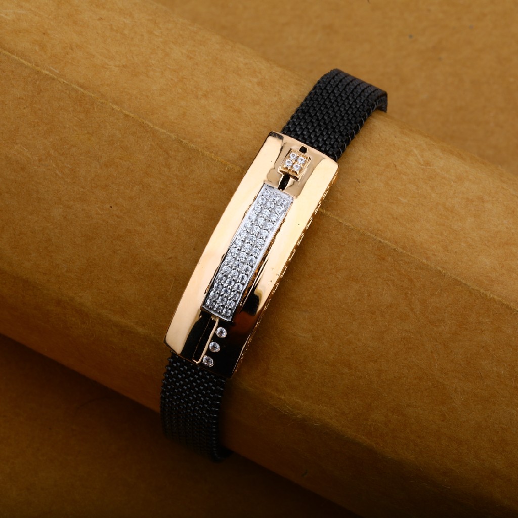 Mens 18K Spring Rose Gold Daily Wear Leather Bracelet-MLB16