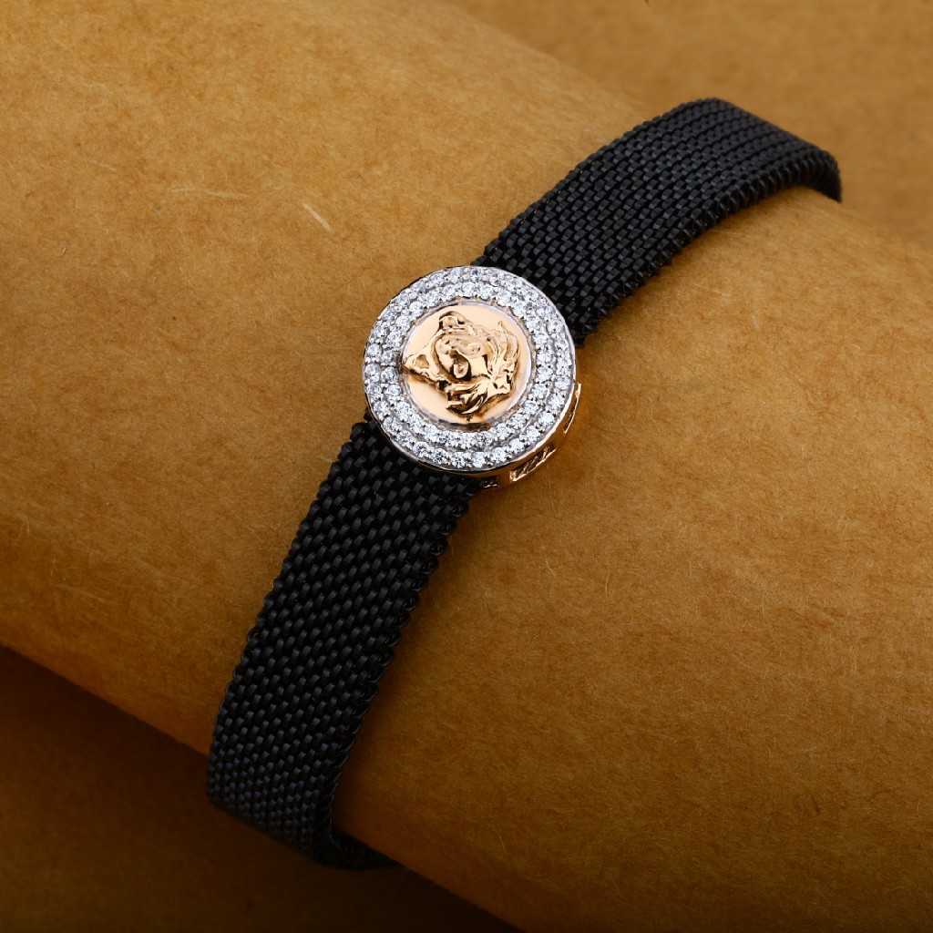 Mens 18K Roae Gold Versace Leather Bracelet-MLB14