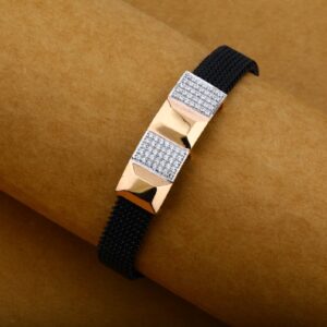 Mens 18K Diamond Rose Gold Spring Leather Bracelet-MLB13