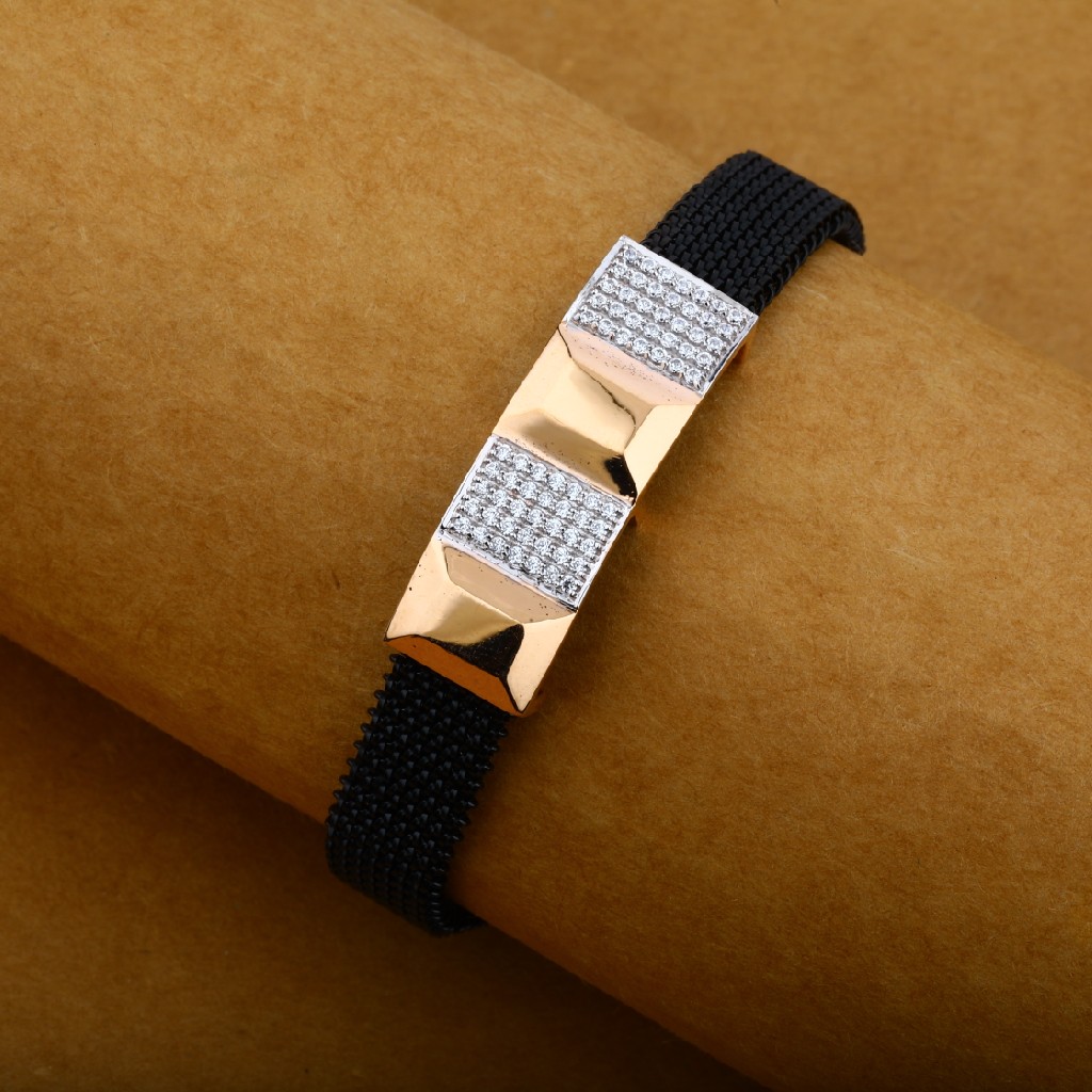 Mens 18K Diamond Rose Gold Spring Leather Bracelet-MLB13