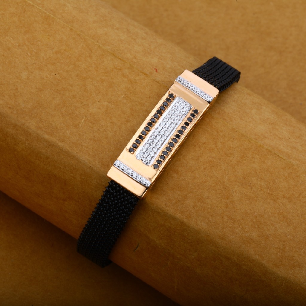 Mens Rose Gold 18K Cz Fancy Leather Spring Bracelet-MLB12