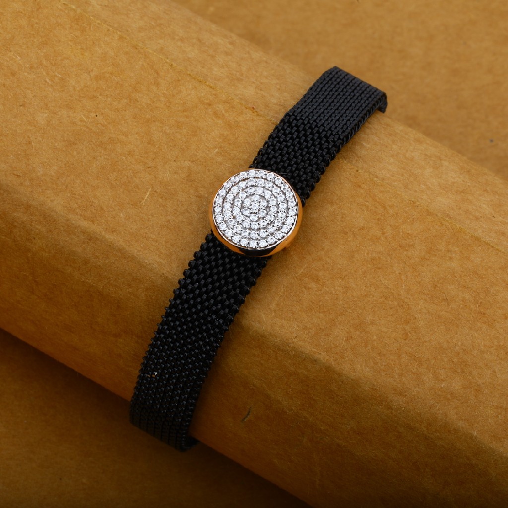 Exclusive 18K Rose Gold Diamond Adjustable Spring Mens Leather Bracelet-MLB11