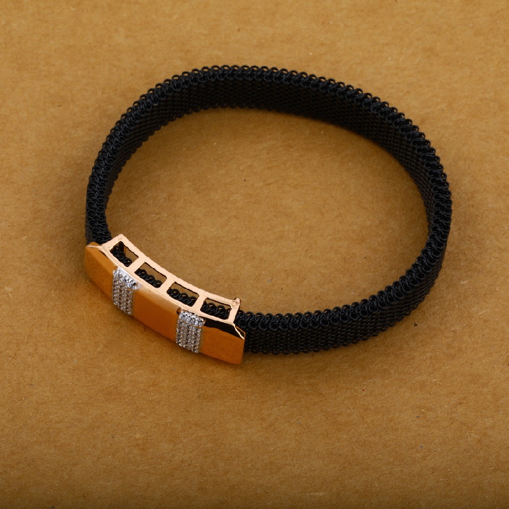 Black Leather Spring Belt Mens 18K Rose Gold Bracelet-MLB10 - Image 4