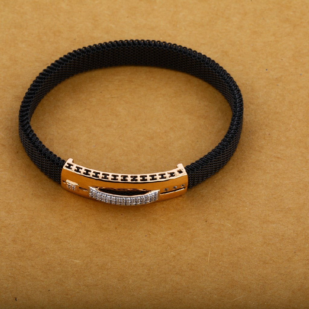 Black Leather Spring Belt Mens 18K Rose Gold Bracelet-MLB10 - Image 3