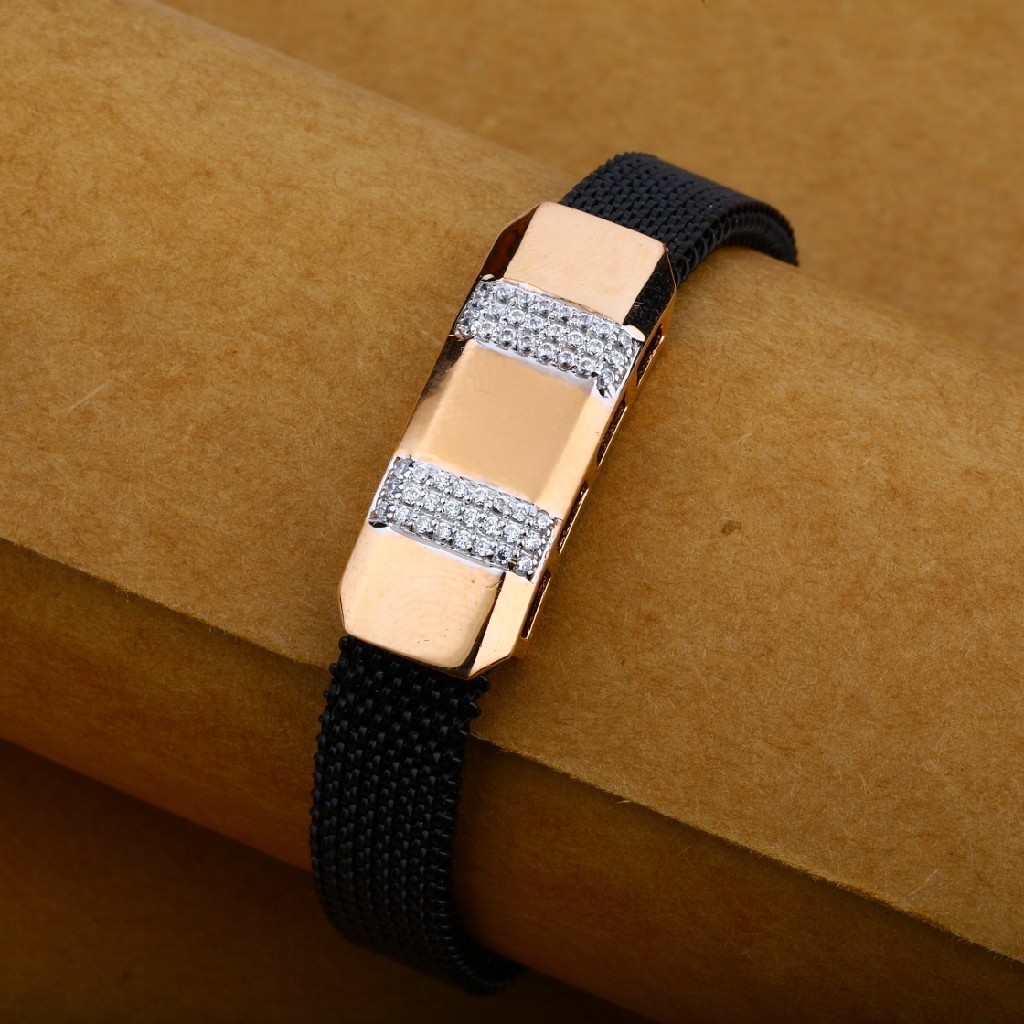 Black Leather Spring Belt Mens 18K Rose Gold Bracelet-MLB10 - Image 2
