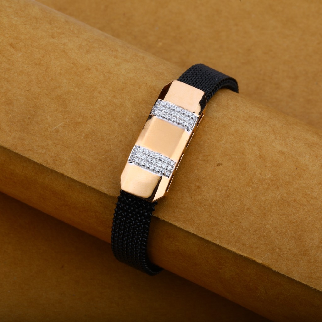 Black Leather Spring Belt Mens 18K Rose Gold Bracelet-MLB10