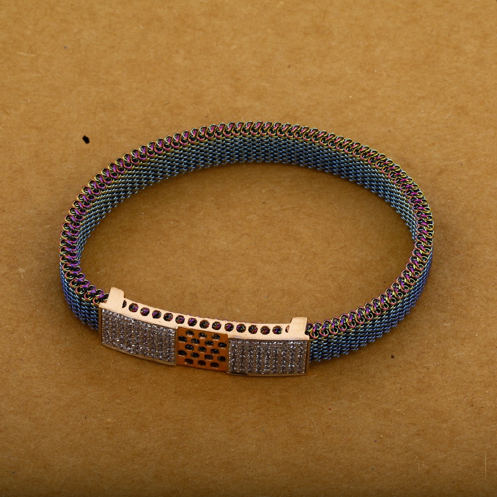 Mens Exclusive Rose Gold Diamond Spring 18K Leather Bracelet-MLB08 - Image 3