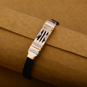 Mens Rose Gold Daily Wear Cz 18K Leather Bracelet-MLB04