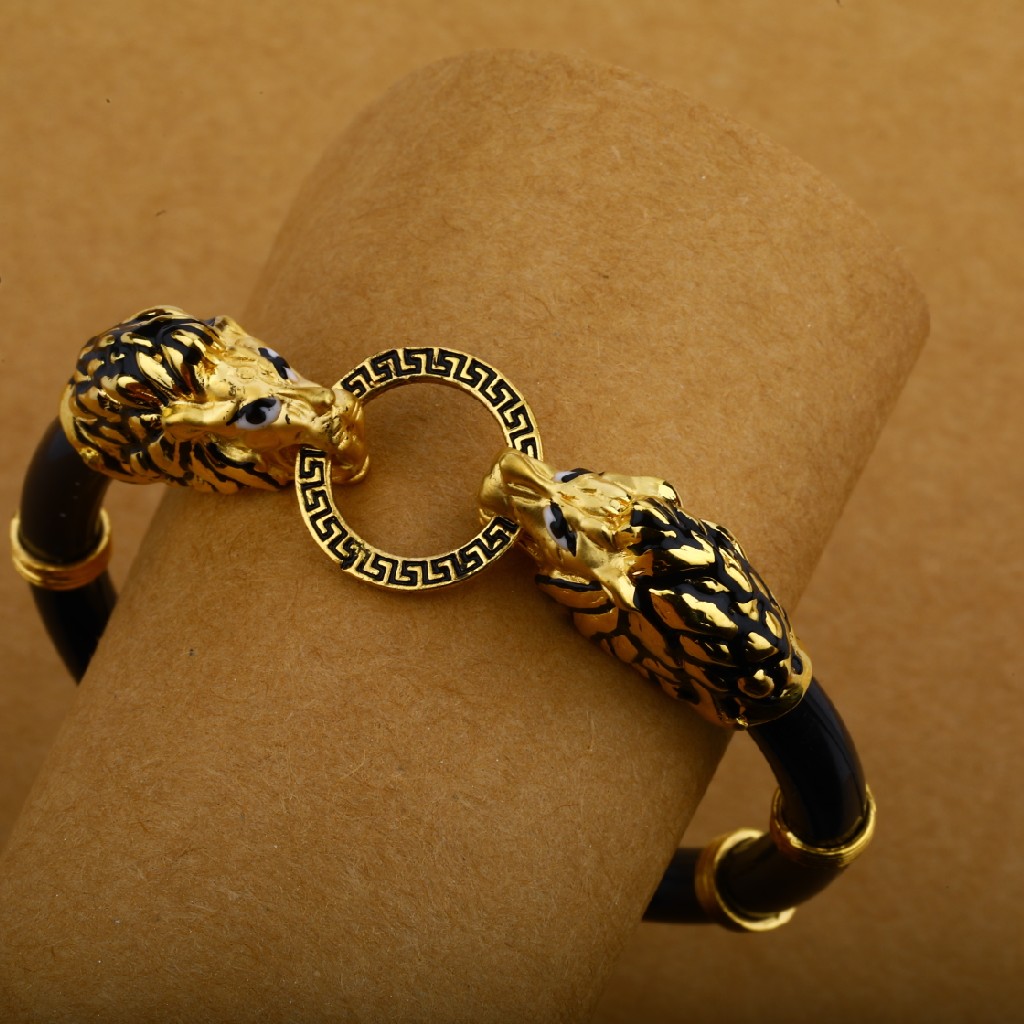 Mens 18k gold dragon design cz leather bracelet-mlb01