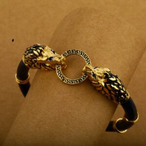 Mens dragon design 18k gold cz leather kada-mlb01