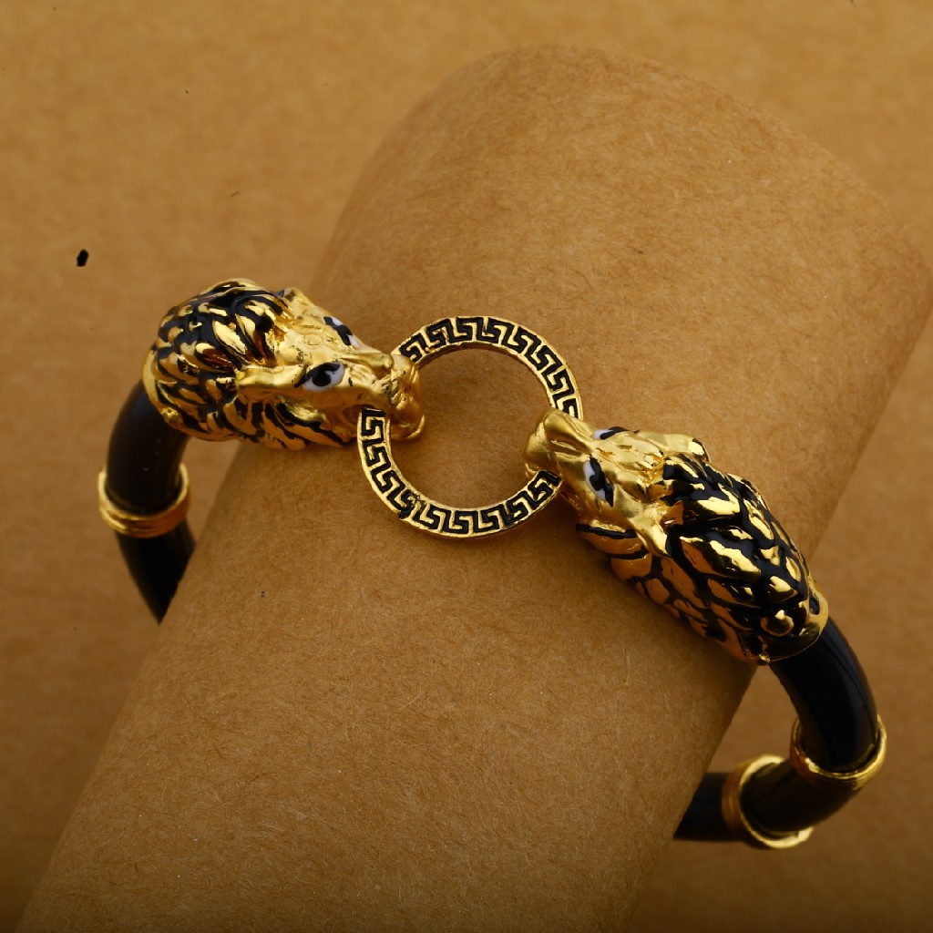 Mens dragon design 18k gold cz leather kada-mlb01