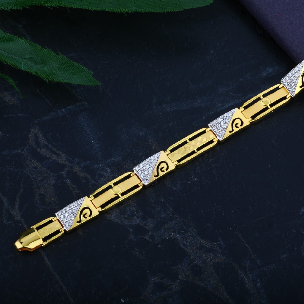 Mens 22K Gold Casting Light Weight Fancy Cz Bracelet-MCB15
