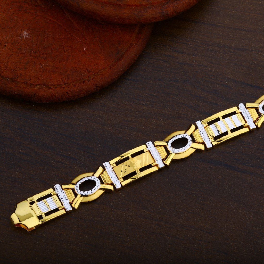 Mens 916 Gold Fancy Plain Cz Bracelet-MPB36