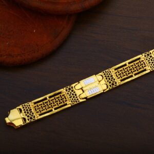Mens 916 Gold Designer Cz Plain Bracelet-MPB35