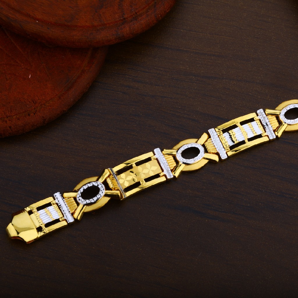 Mens 22K Broad Modern Plain Rodium Cz Gold Bracelet-MPB26