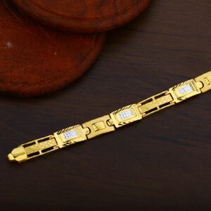 Mens 22K Gold Plain Fancy Cz Bracelet-MPB25