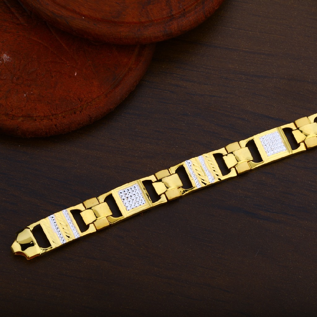 Mens 22K Gold Simple Daily Wear Cz Plain Bracelet-MPB24