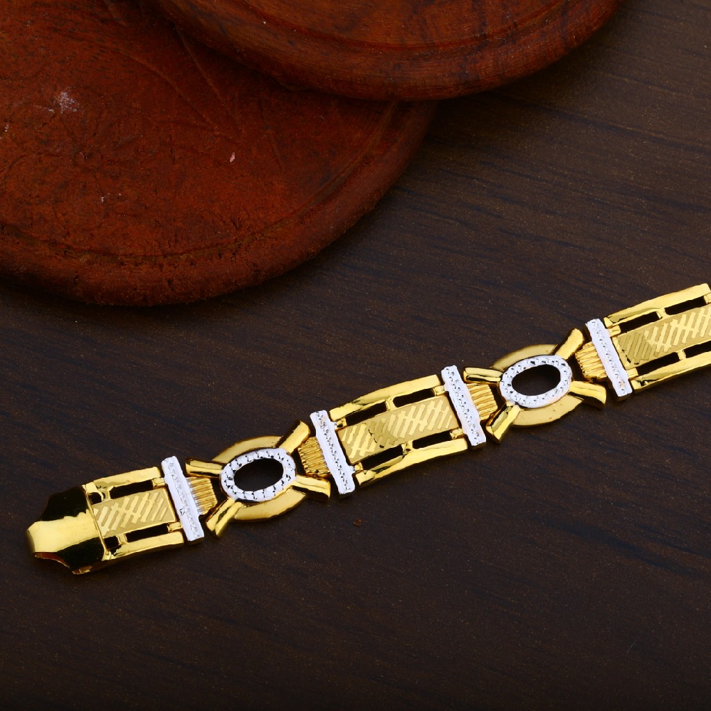 Mens 22K Gold Broad Plain Fancy Cz Bracelet-MPB22